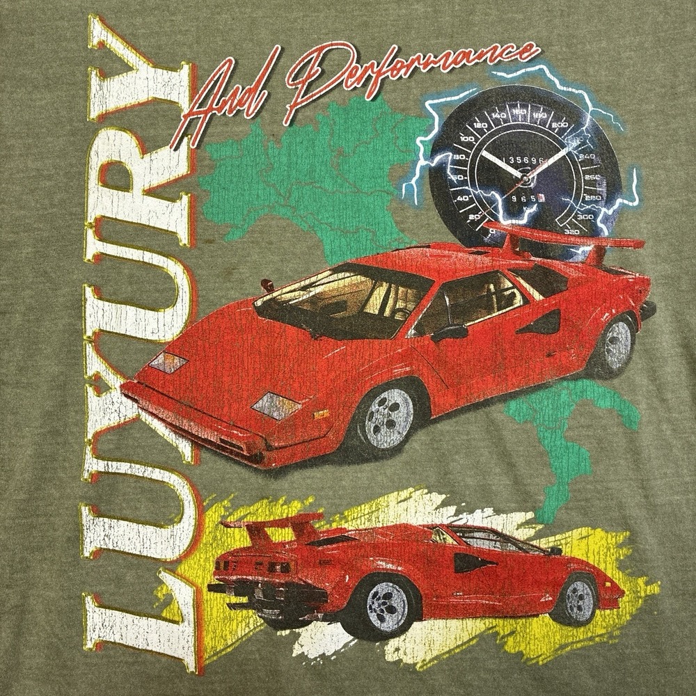 Pacsun Lamborghini Racing T Shirt Black Mens Size Large Vintage Look Green
